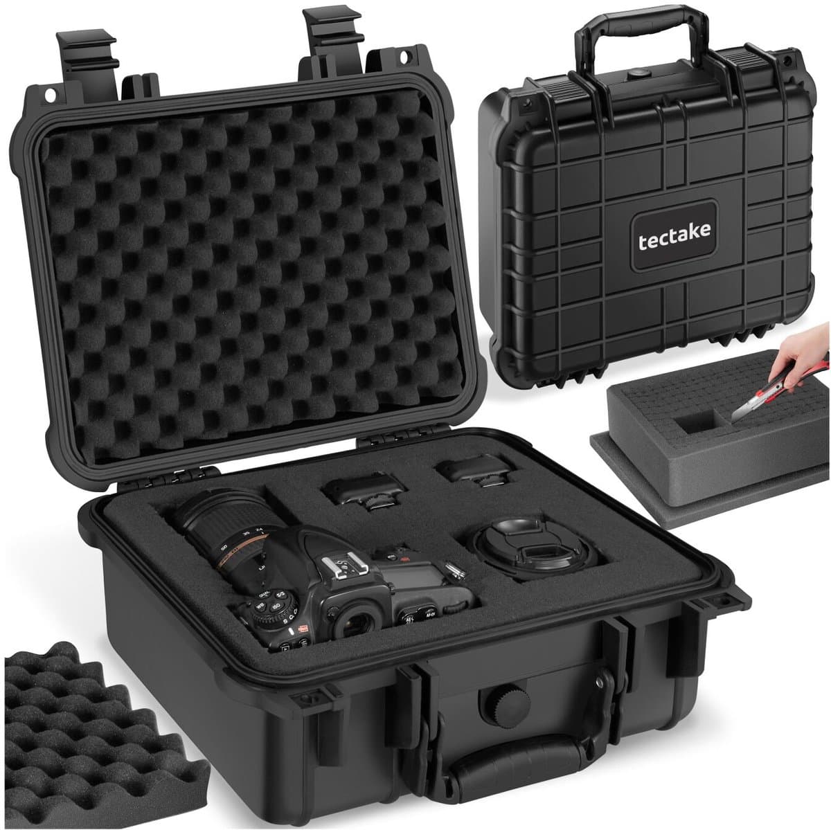 tectake® Universele Koffer - Transportkoffer - Camerakoffer - Blokschuim - Waterdichte afsluitbare box voor foto's - Hardcase, opbergbox - Gereedschapskoffer - afm. 35 x 34 x 15,5 cm