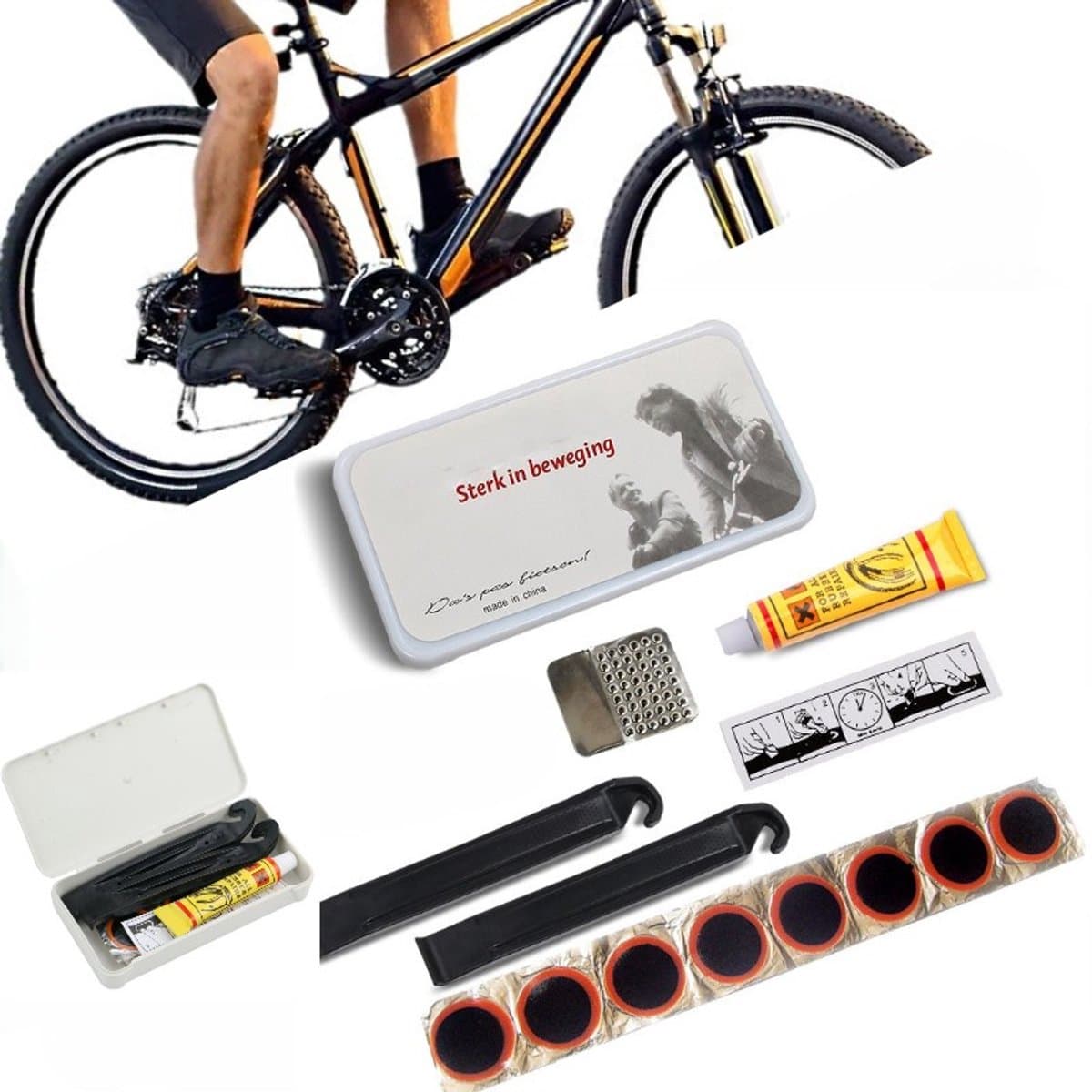 Fiets Reparatieset - Bandenplak set - Banden Plak Set Fiets - Multitool Fiets Gereedschap – Bandenreparatie - Reparatiedoos – Onderweg - LOUZIR
