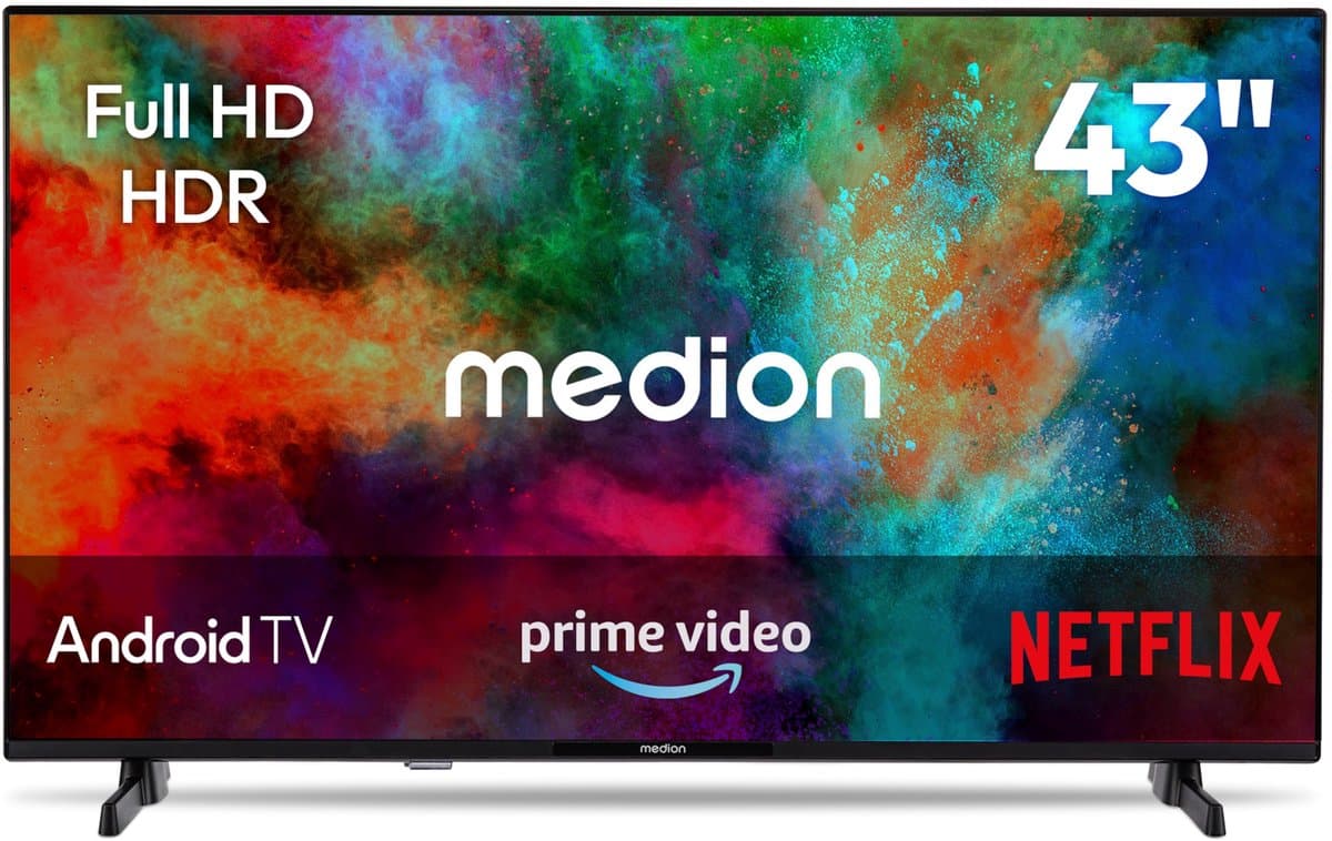 MEDION 108 cm 43" Full HD TV Android TV Smart TV HDR Prime Video PVR Bluetooth, MD843100