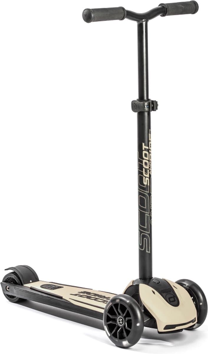 Scoot & Ride Highwaykick 5 LED - Kinderstep - LED voorwielen, 3 wielen, antislip deck & voetrem - verstelbaar stuur 60-90 cm, afneembare stuurstang - 5+ jaar (118-180 cm), max 80 kg, PU wielen 120/80 mm, Ash