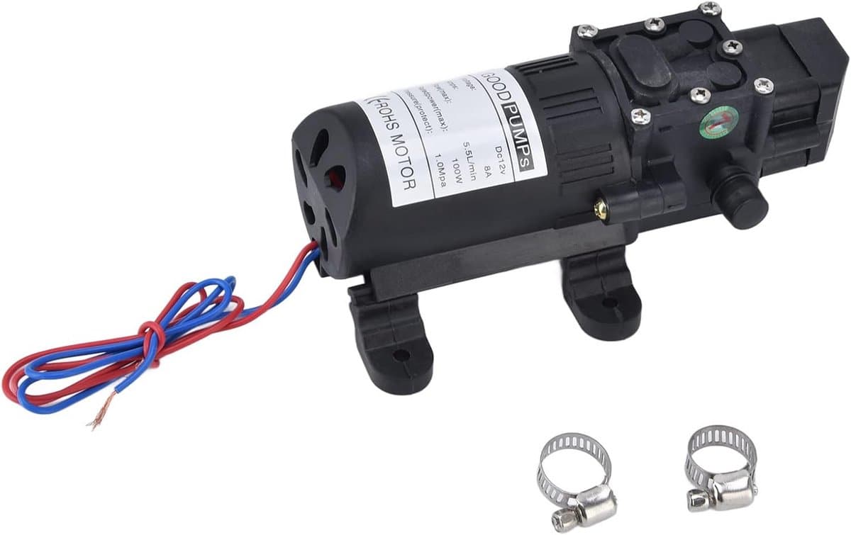 12V DC Zelfaanzuigende Drukwaterpomp 100W - 5.5 L/min Membraanpomp met Drukschakelaar voor Caravan, Boot en Tuin