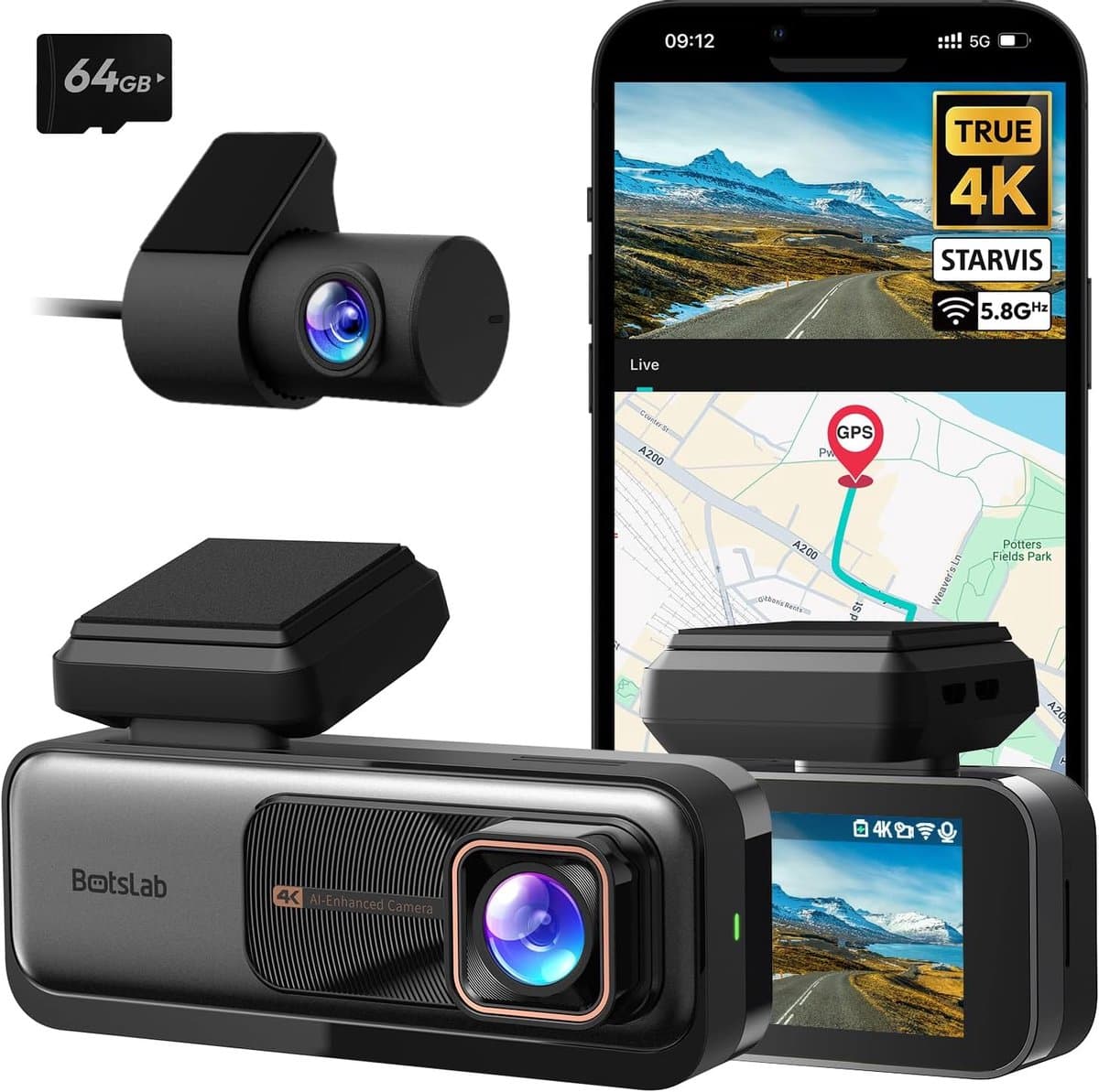 360 Botslab G980H - 4K dashcam voor en achter met WiFi