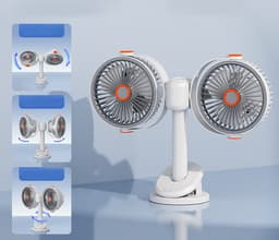 Productfoto van 360 graden draaibare tafelventilator - Ventilator - Klemventilator - Tafelventilator - Onafhankelijke afzonderlijke regeling - Oplaadbaar via USB - Kan worden vastgeklemd, aan de muur worden opgehangen of op een tafel worden geplaatst