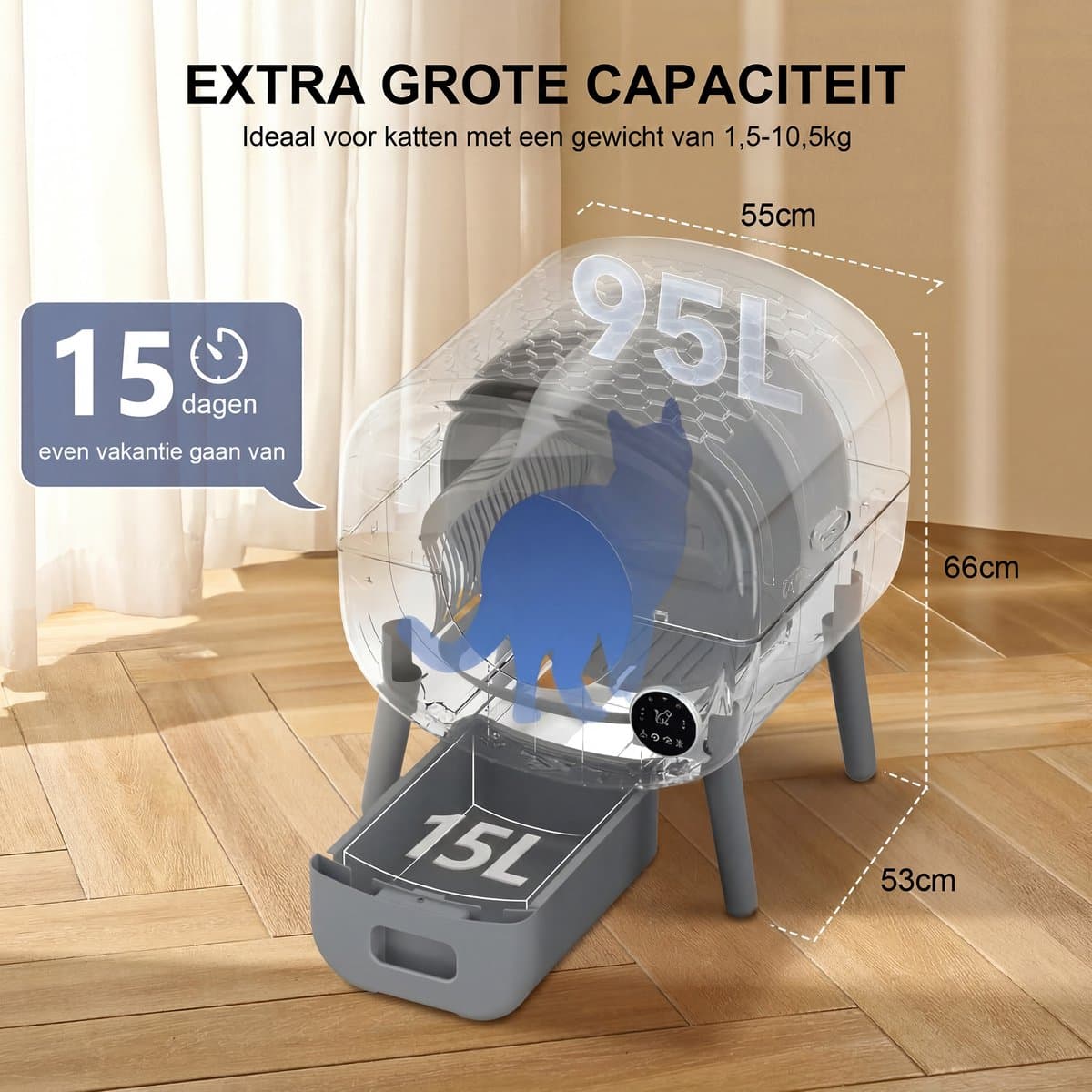 Zelfreinigende XXL Kattenbak - Automatisch 95L