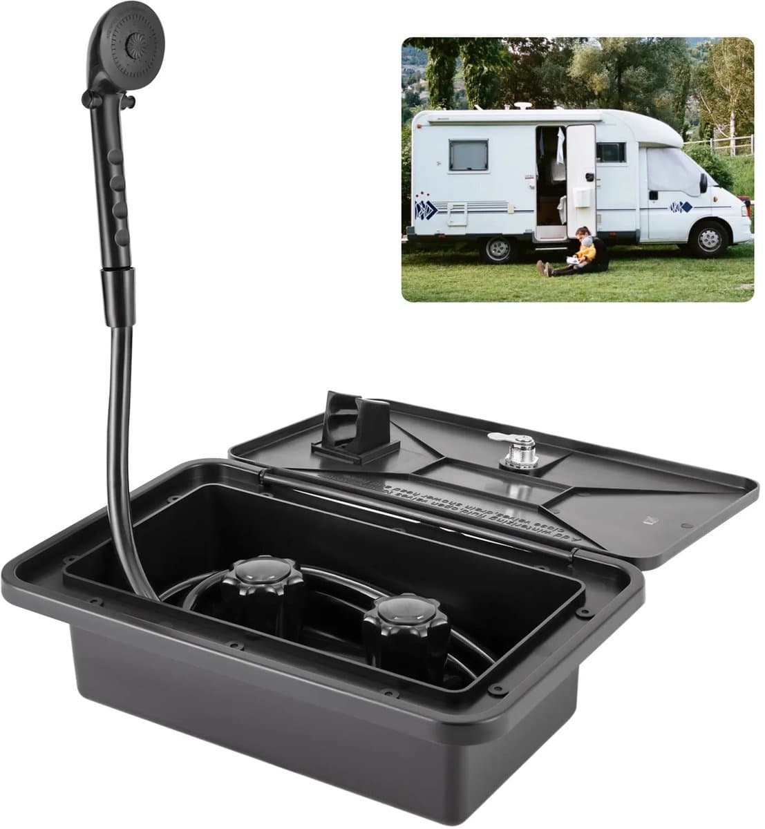 RosaBloom Buitendouche - Warm en Koud Water - Inclusief Slang 1.50 Meter en Douchekop - Voor Camper, Caravan en Boot - Wandmontage - Zwart