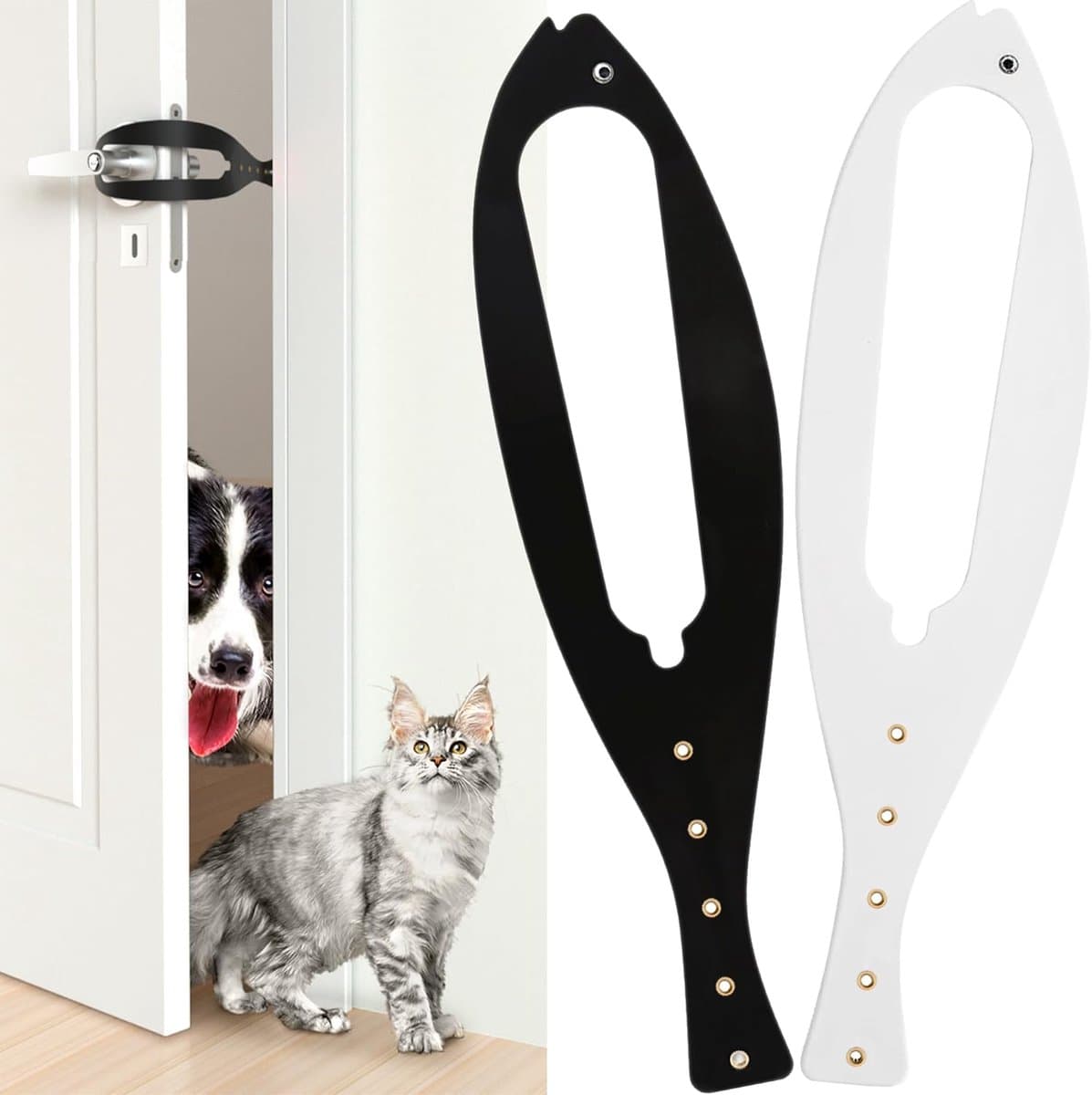 2 stuks - Kattendeurstopper - Kattendeurslot - Kattenluik - Huisdierdeurslot - Voorkomt dat honden de kattenbak omstoten - 5 verstelbare banden - Vervanging voor huisdierdeuren en binnenkattenluiken - Eenvoudig te installeren - Zwart en wit