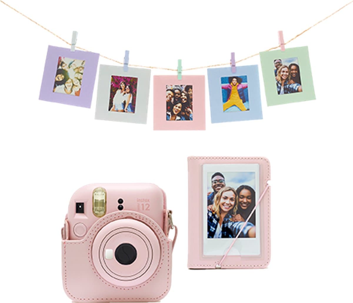 Fujifilm Instax Mini 12 accessoires - Cameratas, fotokaarten met clips & fotoalbum - Bloesem Roze
