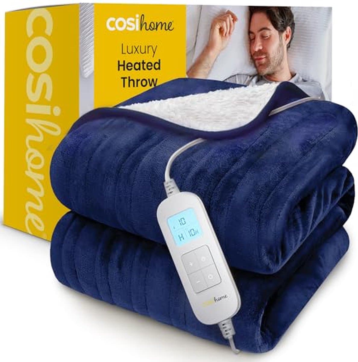 Cosi Home – Elektrische Deken – Luxe Fleece en Sherpa Wol - 180 x 130 cm - Warmtedeken met 10 Warmtestanden, 10-Uurs Timer en Oververhittingsbeveiliging – Machinewasbaar – Blauw