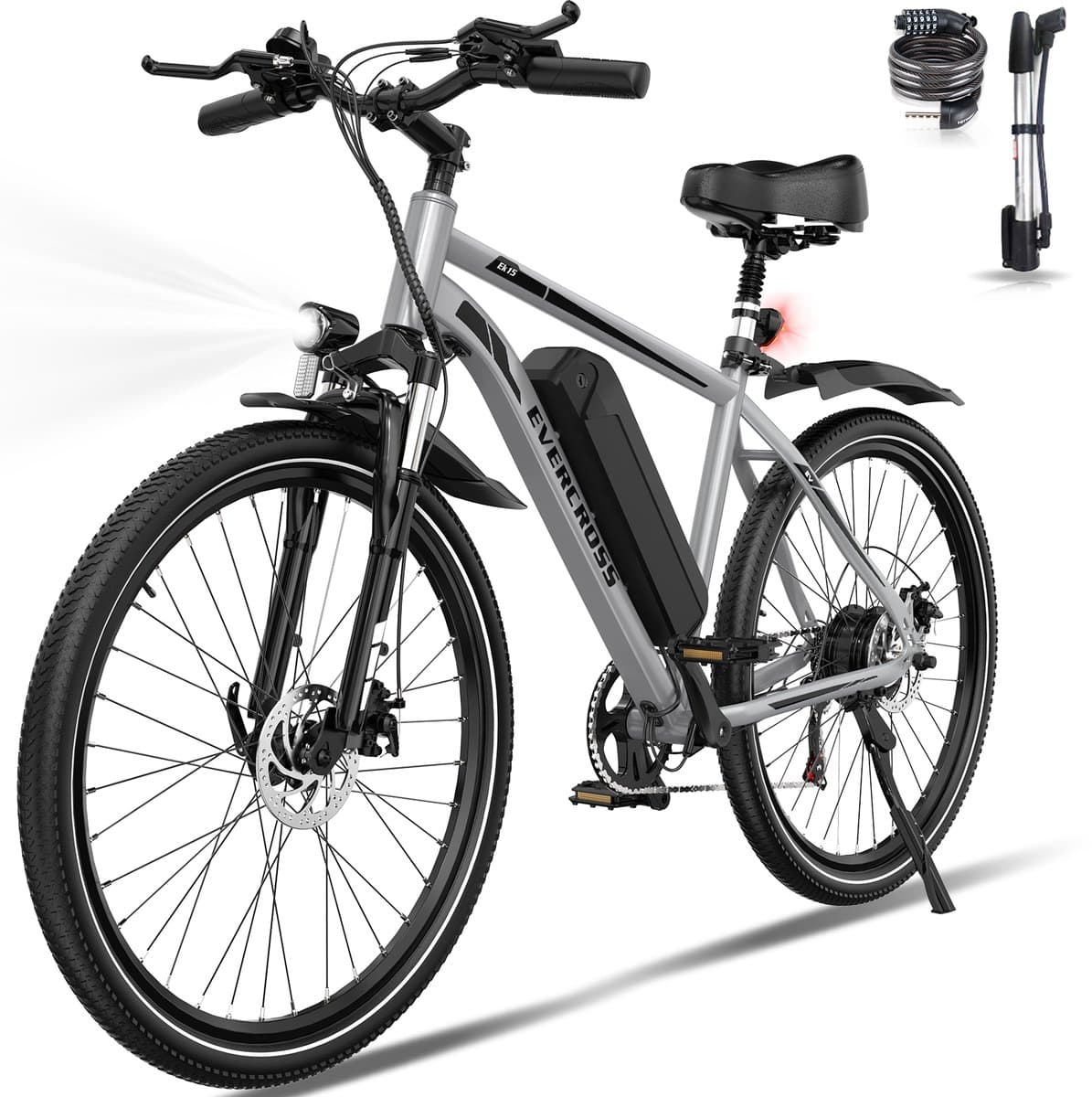 EVERCROSS EK15 Elektrische fiets - Ebike - 26" - 36V 10.4AH - tot 35-90 km - 7 versnellingen - grijs