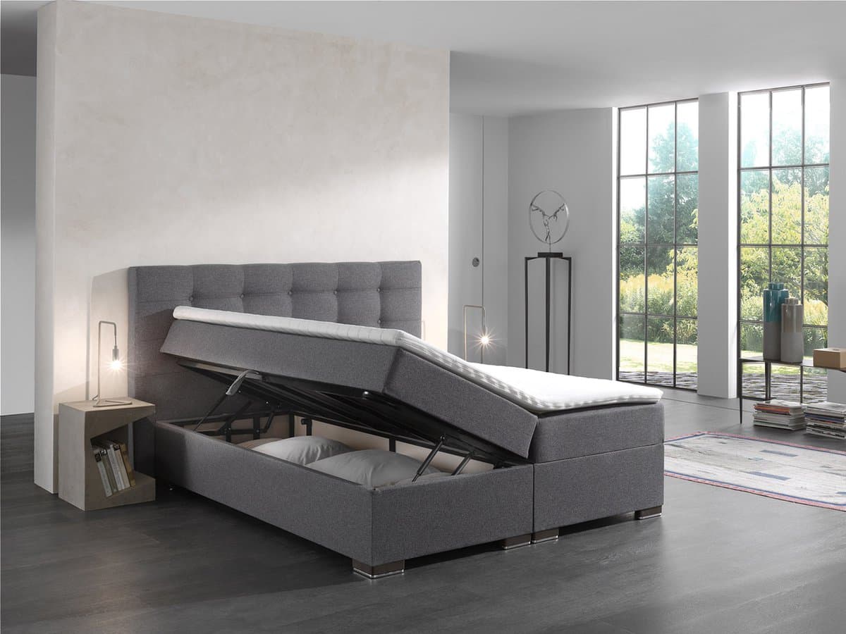 Boxspring bed Malaga 160x200 grijs stof - compleet bed met opbergruimte en topdekmatras inbegrepen ' zetelsenbedden