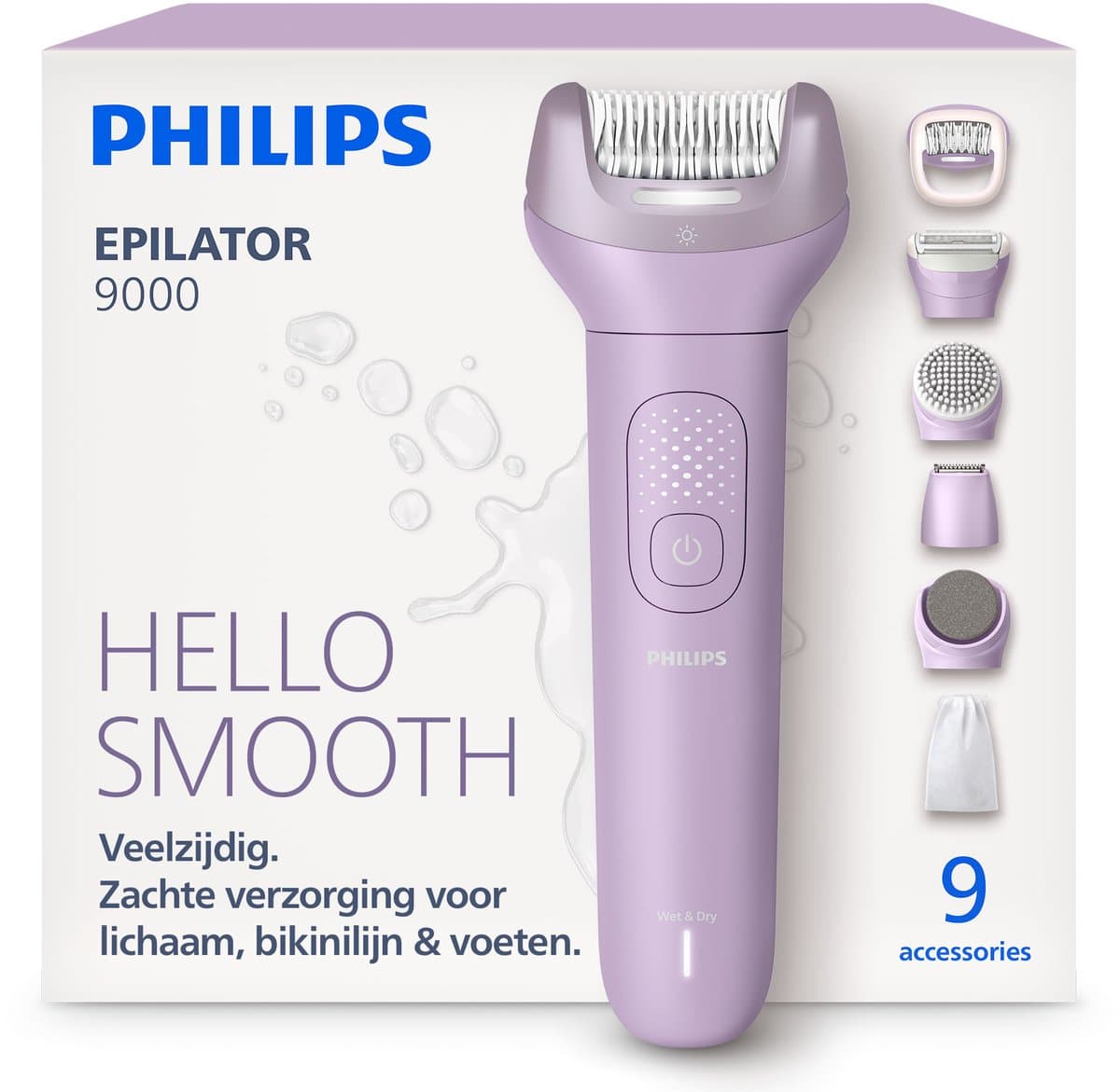 Philips Epilator Series 9000 – Draadloze Nat & Droog Elektrische Epilator, Ontharing voor Volledig Lichaam, met ProGuide-systeem, 6 Accessoires, 60 min. Gebruikstijd, Model BRE728/00