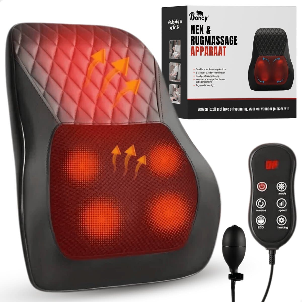 Boncy® Massage Apparaat - Nekmassage & Rugmassage Kussen - Shiatsu Massagekussen met Warmte Functie - Massageapparaten Nek - Rug Apparaten