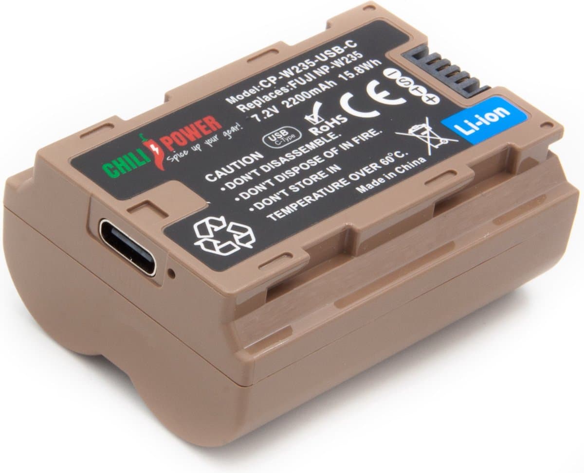 ChiliPower accu NP-W235 USB-C versie voor Fujifilm - 2200mAh