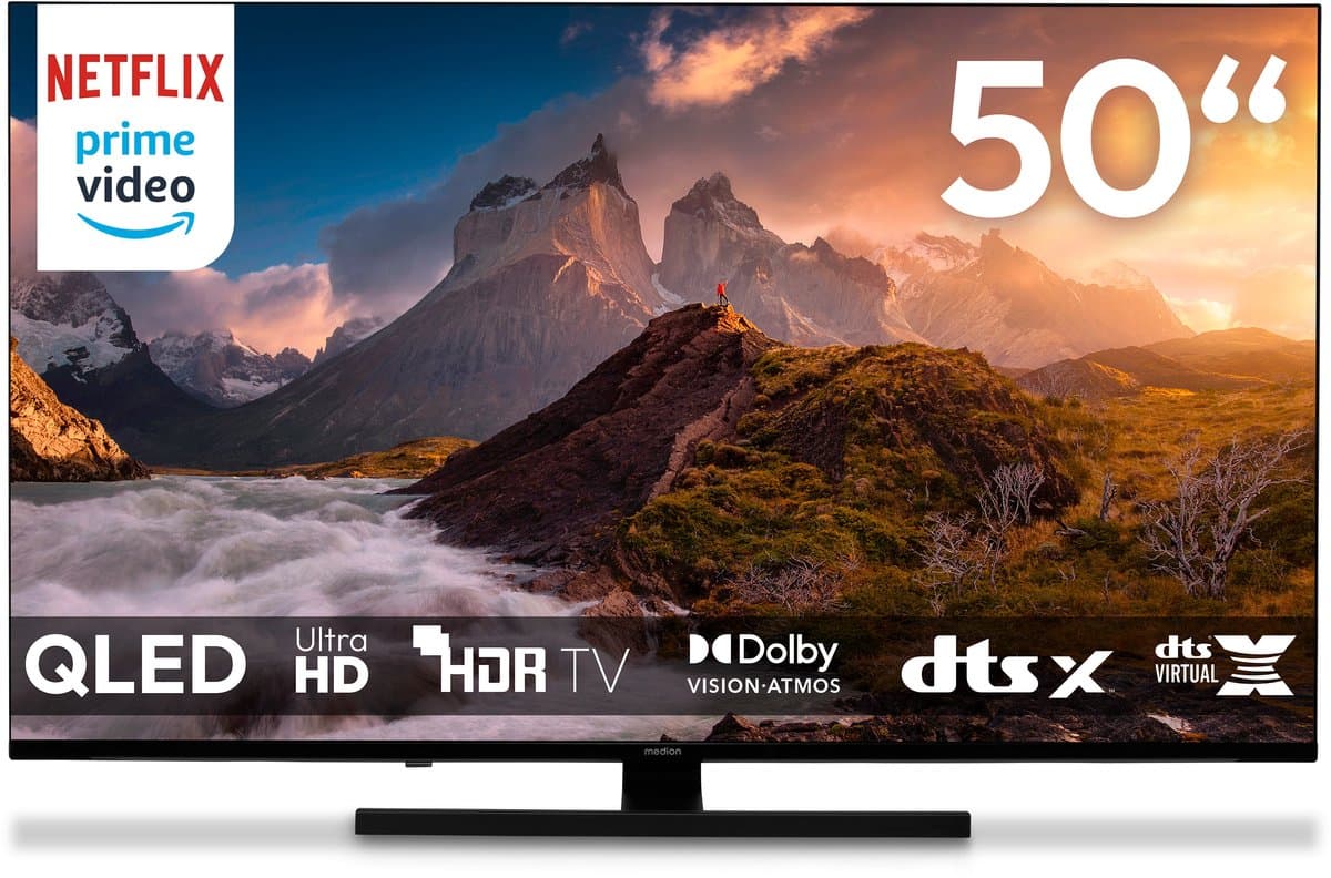 MEDION TV 125,7 cm (50 inch) QLED (Google TV, 4K, Dolby Vision HDR, Netflix, Prime Video, Disney+, Dolby Atmos, DTS X, Smart TV, PVR, Bluetooth, MD 850700)