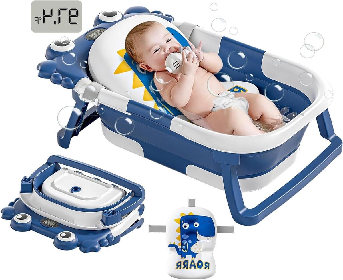 Opvouwbare babybadkuip - Draagbaar babybad - Veilig badderen - Realtime temperatuurmeter - Compact opvouwbaar - Donkerblauw
