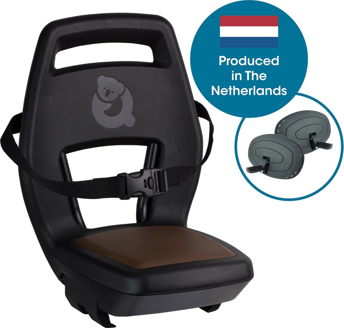 Qibbel Junior 6+ Fietsstoeltje Achter Bagagedrager bevestiging - Black/brown - inclusief voetbeschermingsplaten en voetsteunen - afbeelding 1
