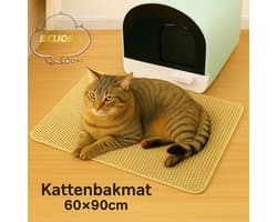 BELIORA XXL Kattenbakmat - 60x90 cm - Kattenbakmat Grit Op-vanger - Dubbel laags - Urine En Waterdicht EVA-Materiaal - Beschermt Vloer En Tapijt – Kattenverzorging – Kattenbak Accessoires - Kat Benodigdheden - Gemakkelijk Te Reinigen - Beige