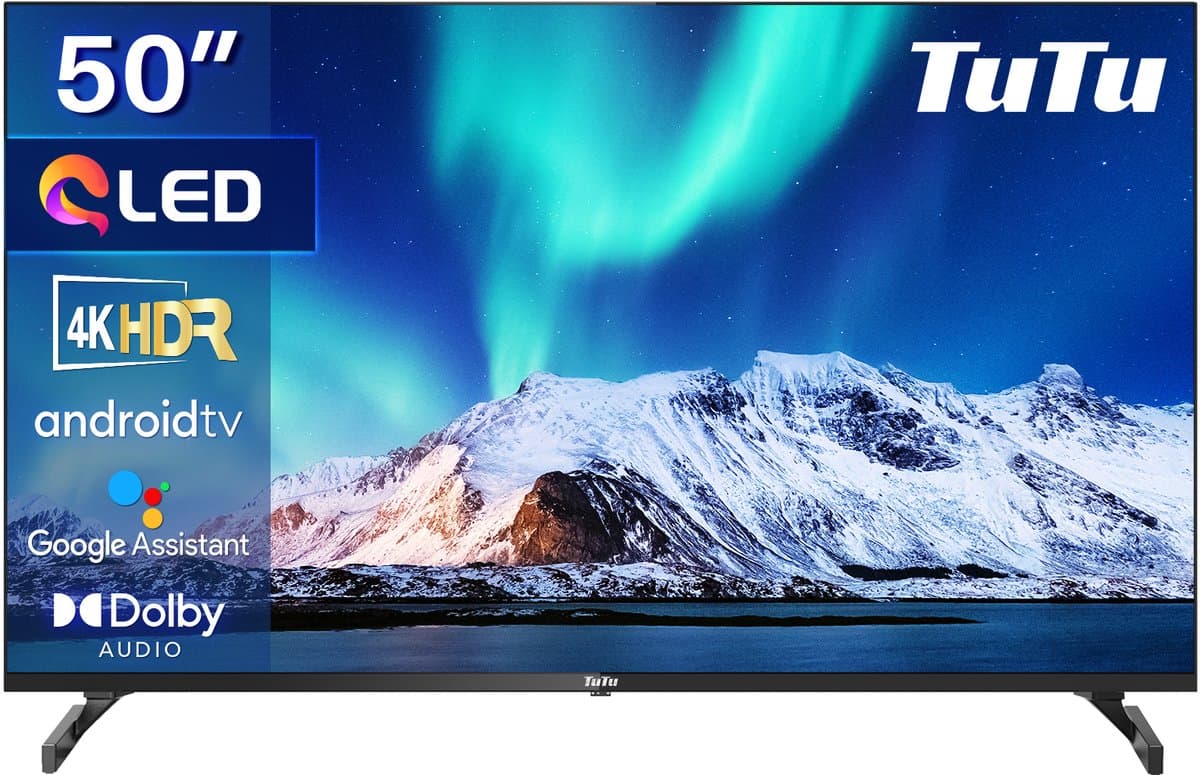 TuTu Android Smart TV - QLED 4K Ultra HD - 50 inch/127 cm - Frameless Design - Tripple Tuner DVB-T/T2/S/S2/C - HDMI x3, USB x2, CI+ - Voice Controle & Streaming apps - Geassembleerd in Eindhoven - TUQ50UN1