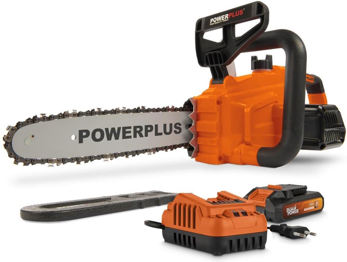 Powerplus Dual Power Accu-kettingzaag POWDPGCSS1 - Snoeizaag op batterij van 20 V, met accu en lader, zaagblad van 30 cm, automatische kettingsmering