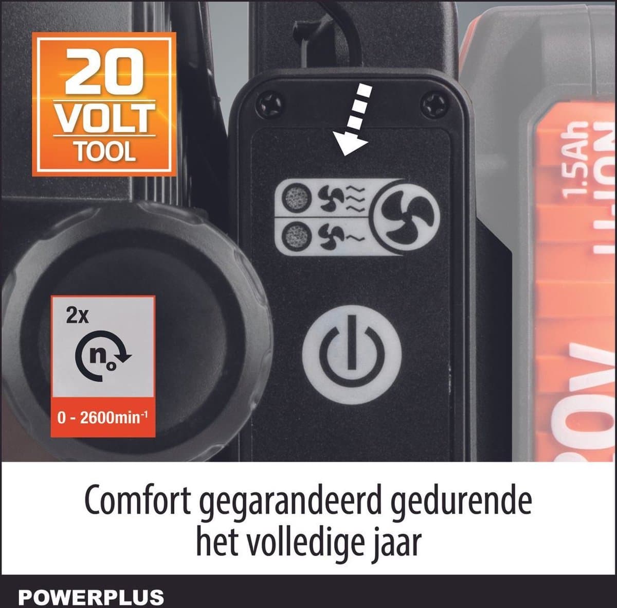 Powerplus Dual Power Ventilator op Batterijen POWDP8015 - Vloer-, Tafel- of Muurventilator van 20 V - zonder Batterij en Lader