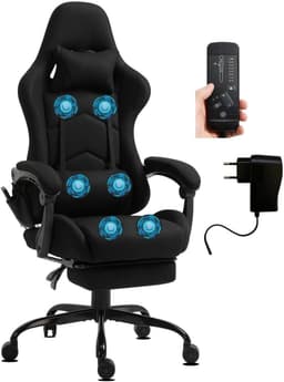 Productfoto van Comfortabele Stoel - Directeursstoel Stoffen - Thuiswerken Ontspannen - Ingebouwde Massagefunctie - 150 kg Belastbaar - Zwart