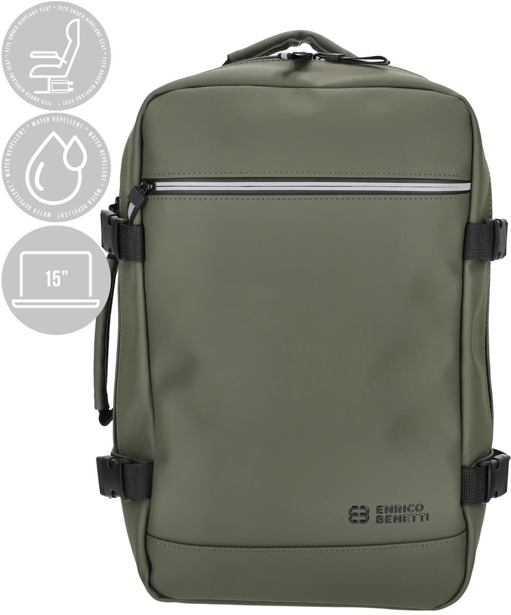 Enrico Benetti Underseater rugzak - Waterproof Cabin Rugzak - Onder de stoel bagage – Ryanair Reistas – 15 inch laptop handbagage – Cabin rugzak 25x20x40cm – 20L - 56010 – Olijfgroen