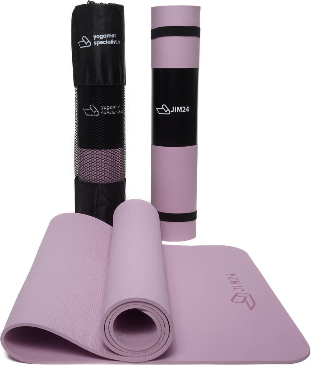 Jim24 Yogamat - Yoga Mat Antislip - Fitness Mat - Sportmat - Pilates Mat - Slijtvast - Extra Dikke Gym Mat - Duurzaam TPE - Incl. Draagtas en Riem - Paars