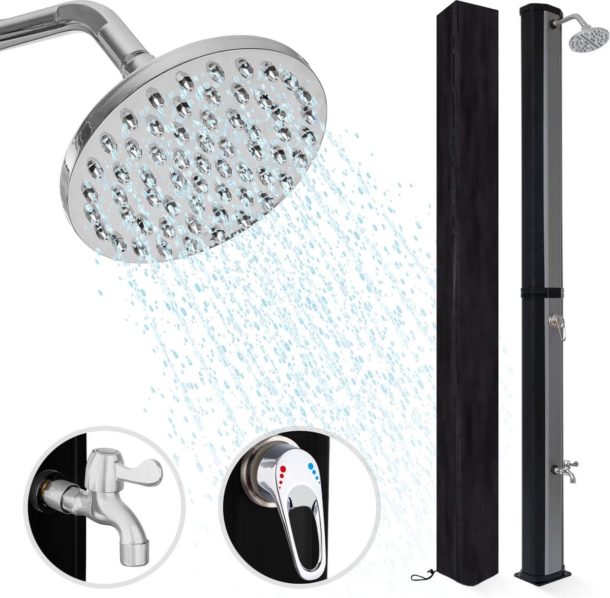 LifeGoods Buitendouche - Solar - Tuindouche - 360° Draaibare Douchekop - 35L - Zwart/Zilver - afbeelding 1