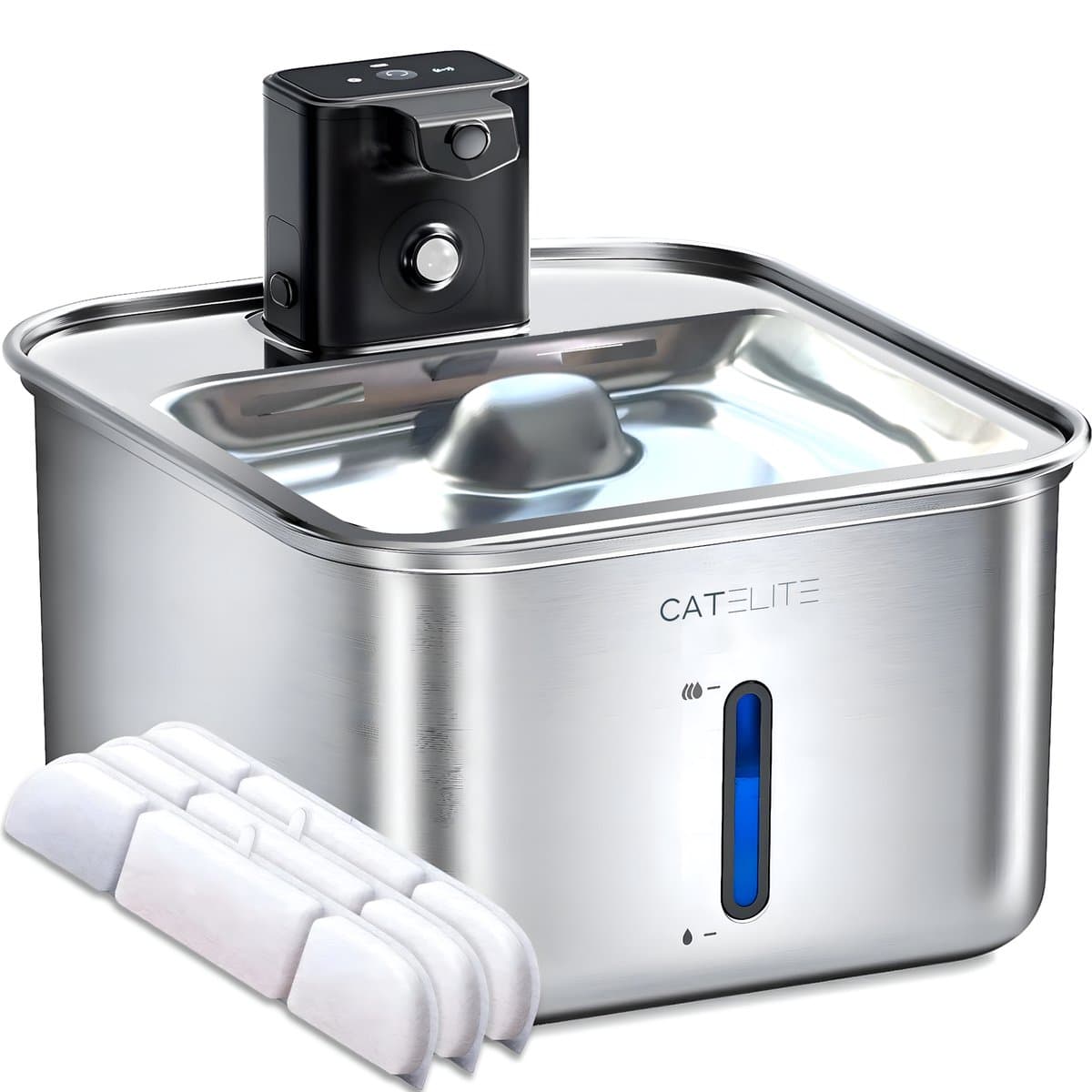 CatElite® - Draadloze Drinkfontein Kat RVS | Fresh - Waterdispenser met Sensor & Accu - Incl. 3 Filters - 2.5L Waterfontein Kat - Kattenfontein - Fluisterstil - Volledig RVS