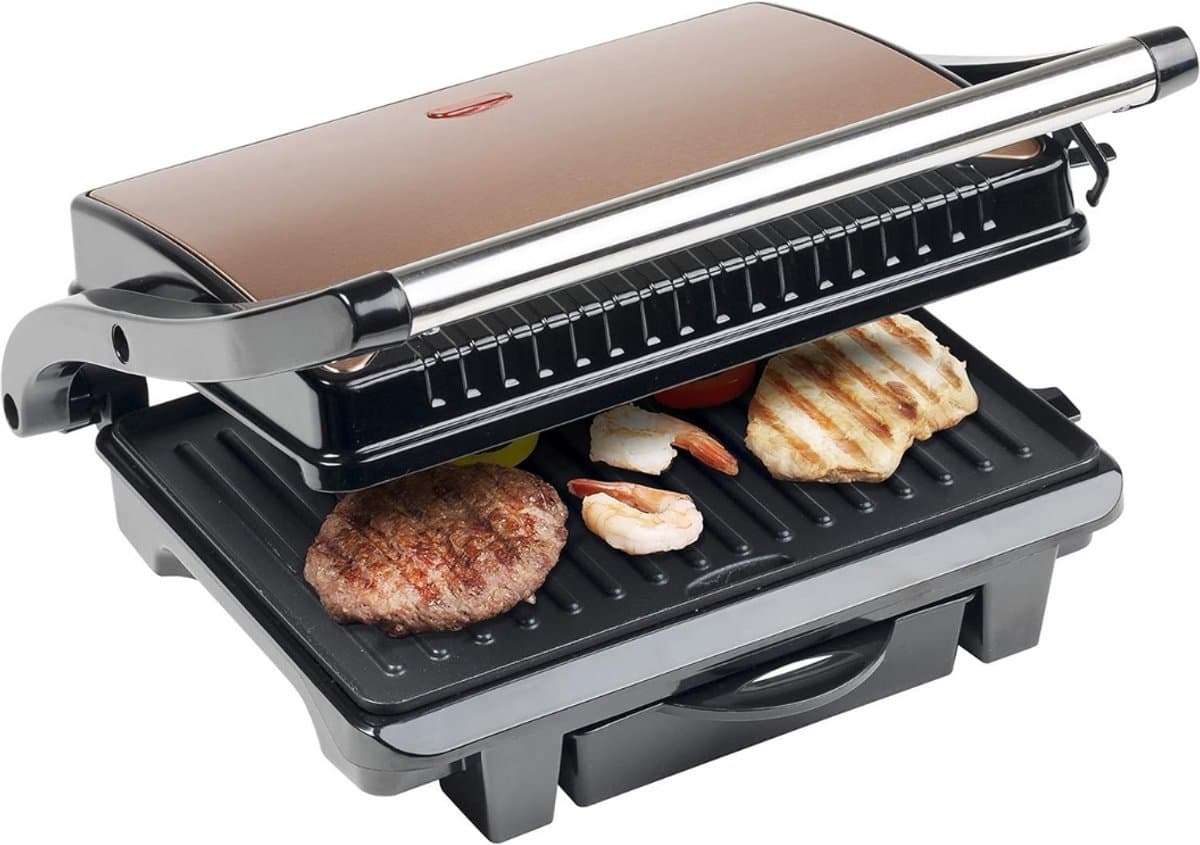 Croque Monsieur Toestel - Tosti Apparaat - Instelbare Temperatuur - Vergrendelende Clip - Tosti IJzer - Uitklapbaar Contact Grill - Kleine Tosti Apparaat Voor 2 Tosti's - Panini Grill - Antiaanbaklaag Toaster Grill - Sandwichmaker