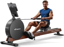 Productfoto van MERACH Roeitrainer van Echt Hout - Magnetische Weerstand 60kg - Zelfvoorzienend (Self-Powered) - Dubbele Rails - Automatische Weerstandaanpassing - Slimme App-bediening & Zelfopwekkende Stroom