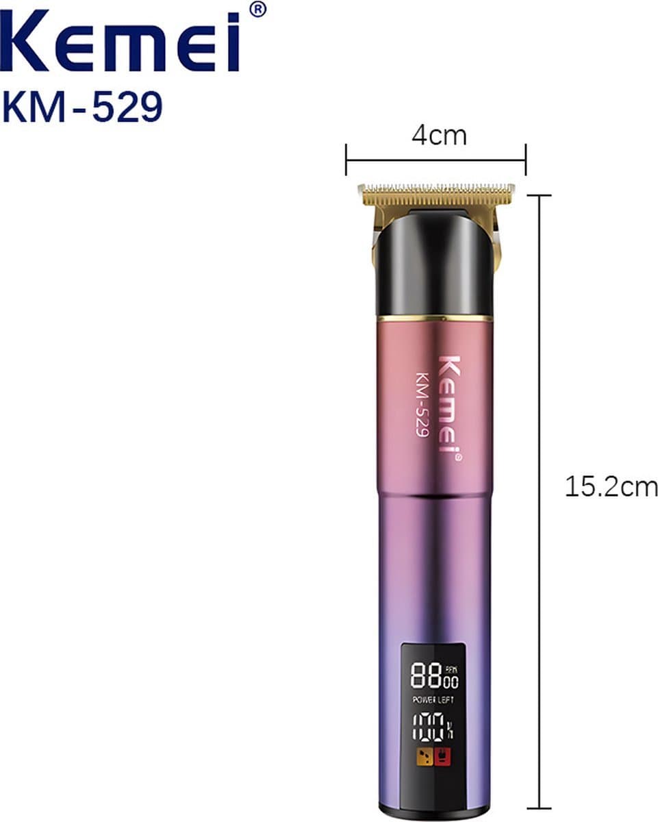 Kemei Tondeuse - KM 529 - Draadloze Tondeuse - Professionele tondeuse - Haren Millimeteren - Contouren - Haren Scheren - Kapper Tondeuse - Kapper Kwaliteit - Baard Trimmer - Haar Trimmer - Beard and Hair Trimmer