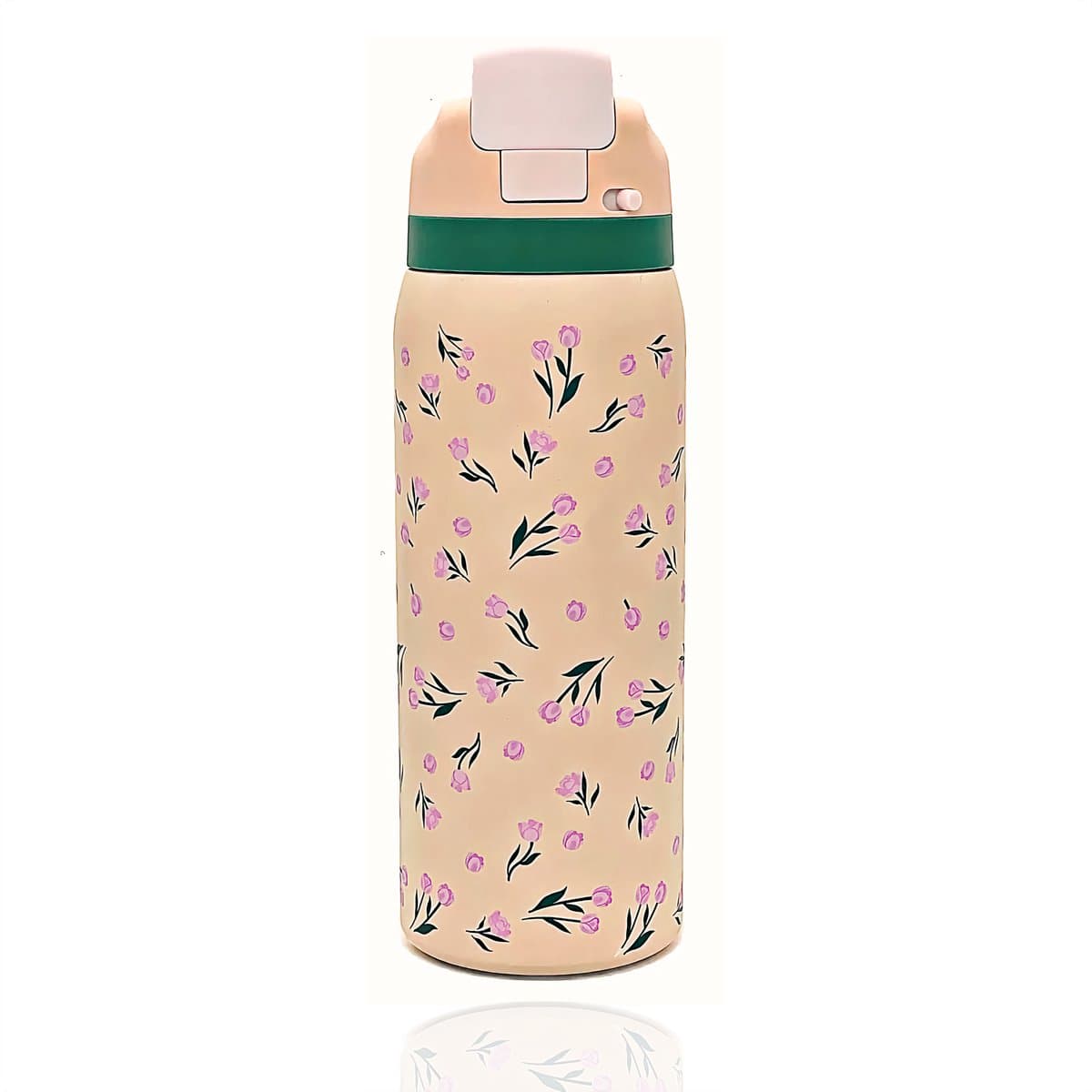 LYKKE® Freesip Thermos Beker 3 Laagse geïsoleerde RVS waterfles met rietje voor sport, reizen en school BPA-vrije Lek-vrije sportwaterfles, 34 oz, 1L, CLICK and LOCK Systeem -Salmon Apricot