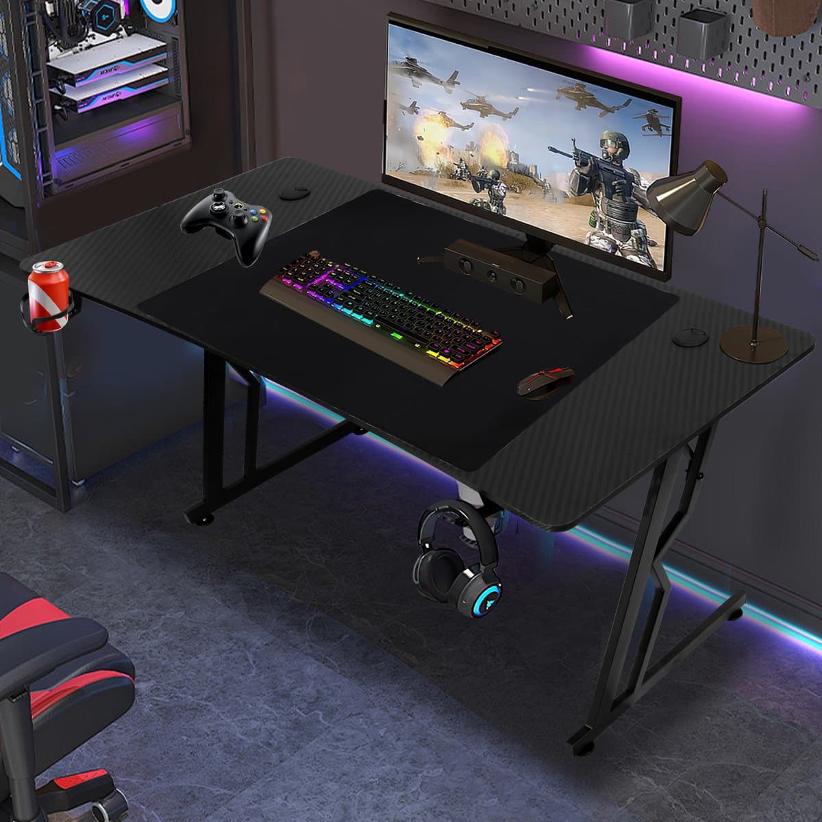 Game Bureau140x60 cm,Game Bureau,Zwart Carbon, Hoekbureau, Gaming Desk ,Computertafel - afbeelding 1