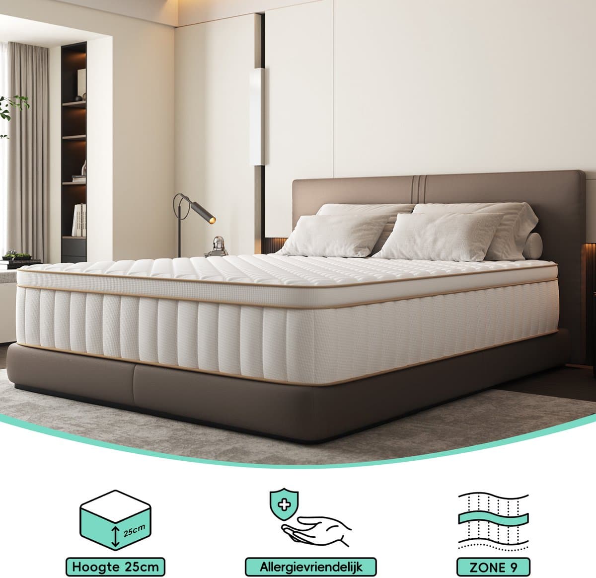 Saikefy Matras 180 x 200 cm - 25cm - Pocketvering Matras - 7-Zones - Orthopedisch - Anti-Allergie - Traagschuim - Gemiddelde Stevigheid