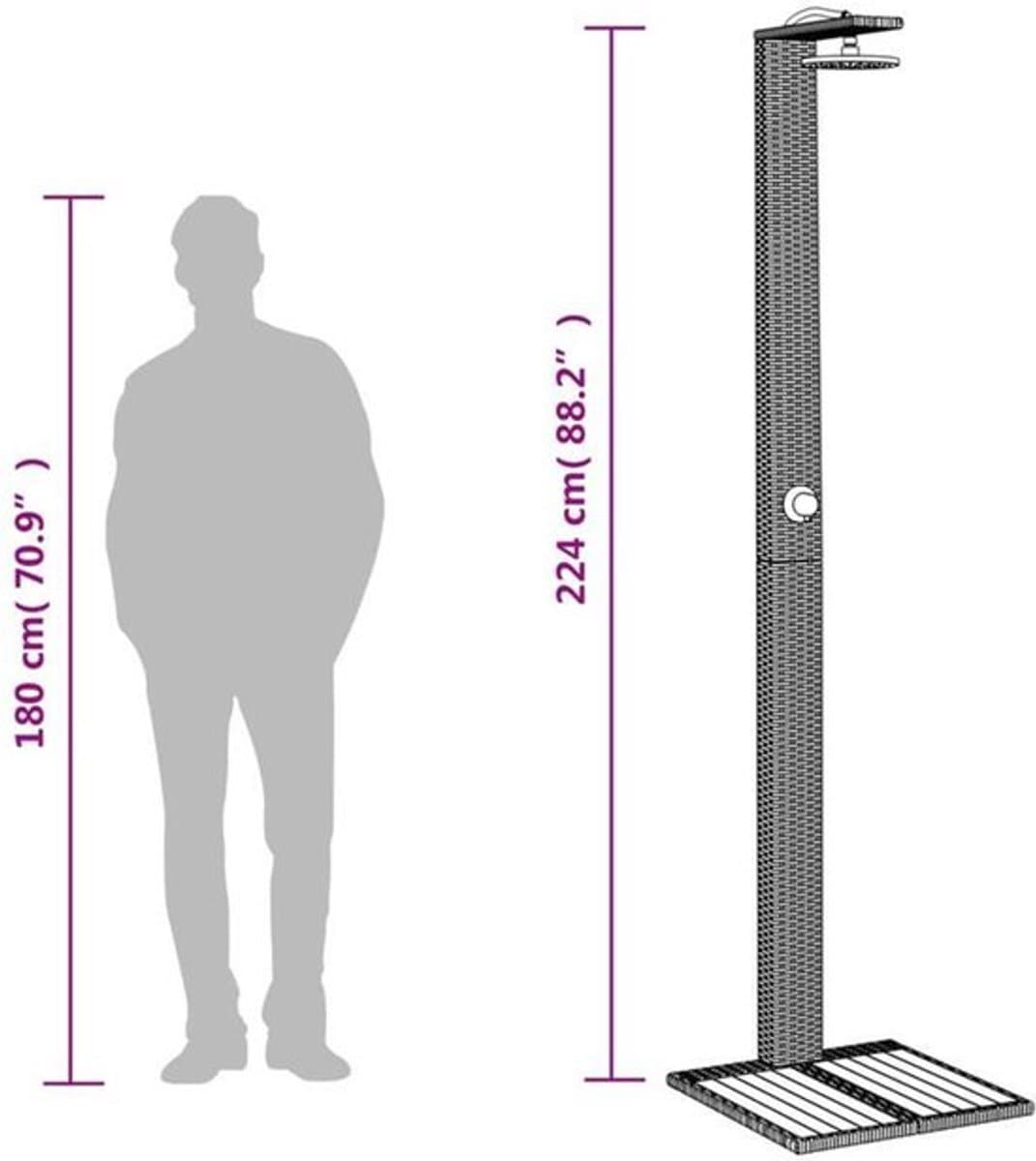 Buitendouche – Tuindouche – Vloerdouche – Zwembaddouche – Campingdouche – Duurzaam Metalen Frame – 3 Verstelbare Sproeikoppen – Ergonomische Hendel – 50x55x224 cm – Zonder Elektriciteit