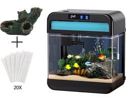 AquaImpact Zelfreinigend Aquarium 13 L – Boom - 20 Filters - Decoratie - Set met 3‑in‑1 Pomp - LED & Touch Display – Timer & Dim Functie - Incl. Luchtbevochtiger - Garnalen Aquarium