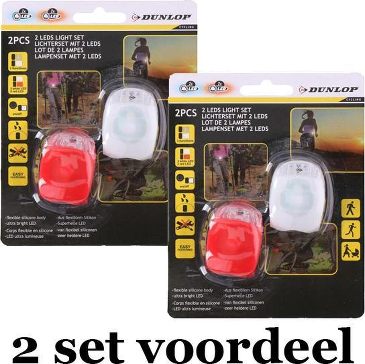 DUNLOP Cycling Siliconen Fietsverlichting LED - Voorlicht en Achterlicht - Rood & Wit