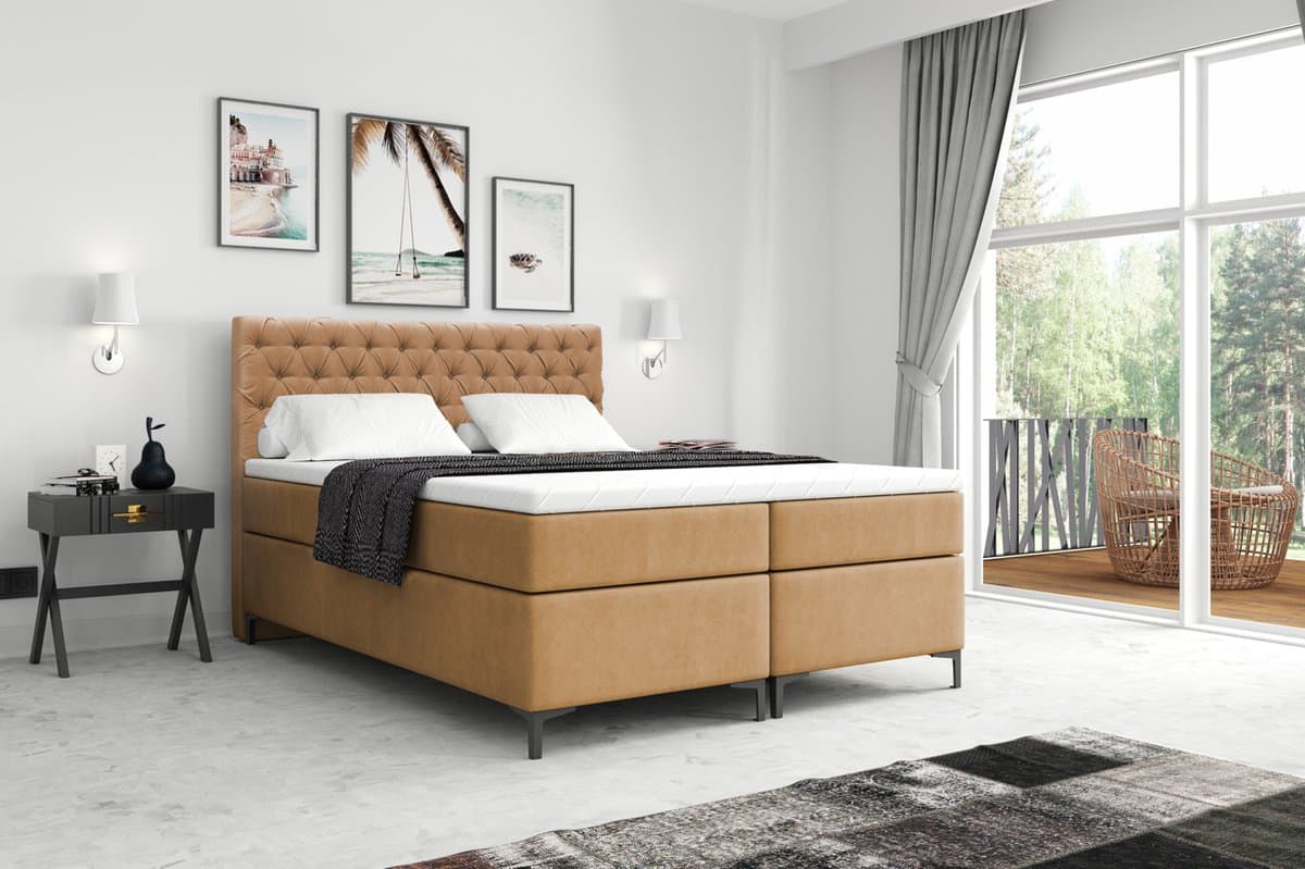 Meuba Home - Florence Boxspring - Beige - 180x200 - Velvet - Met topper 8cm