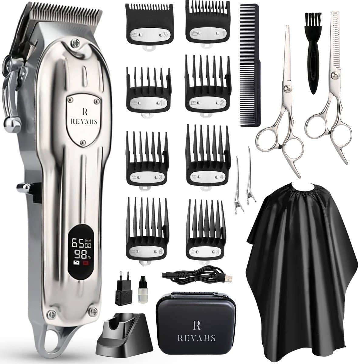 Revahs Tondeuse Mannen Pro Set - Haartrimmer - Baardtrimmer - Trimmer Hoofd & Baard Haar - Hoofdhaar - Hair Clipper - Reistas - 0.5-25 mm