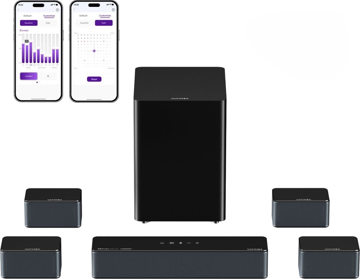 ULTIMEA Poseidon D80 Boom 7.1 Dolby Atmos soundbar met draadloze subwoofer en 4 surround speakers