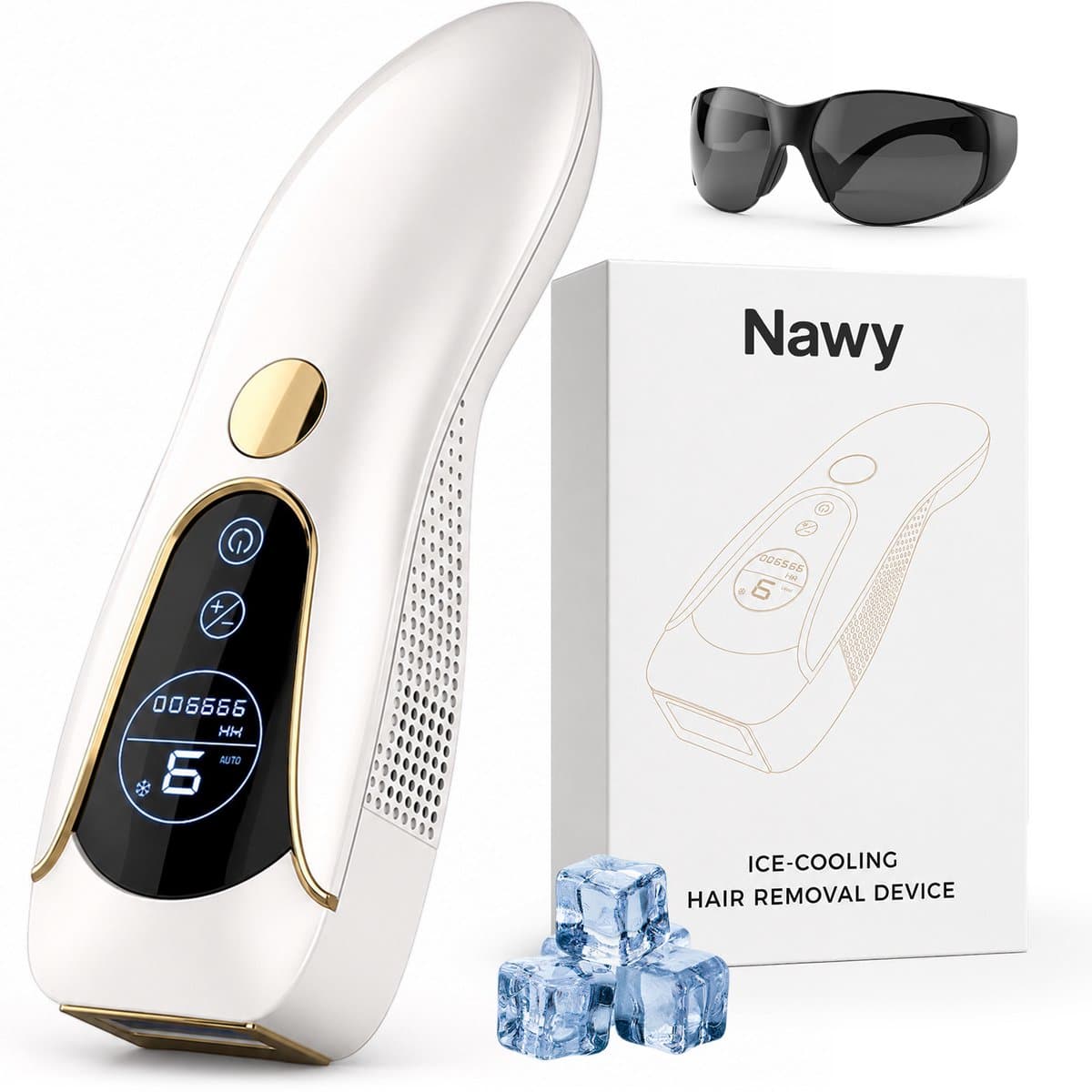 Nawy® IPL Laser Ontharingsapparaat - Laser Ontharing - Pijnloos Ontharen met Ice Cooling - Permanente Ontharing voor alle Lichaamsdelen - voor Mannen en Vrouwen - 999.900 Flitsen - Inclusief Beschermbril en Scheermes - Epileerapparaat Dames