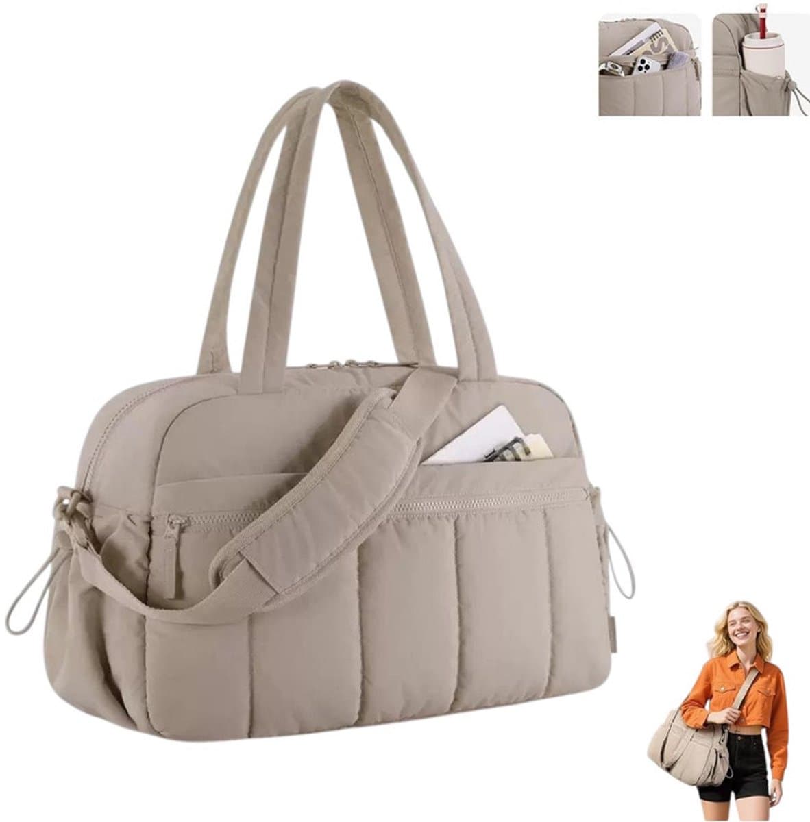 1 stuk - Sporttassen - Sporttas - waterdichte gymtas - unisex - 40*21*30cm - Kameel - Fitness Tas - Weekendtas Dames - Sport Tas - Kleine Sporttas - Reistas - Compact en lichtgewicht - waterdicht - afbeelding 1