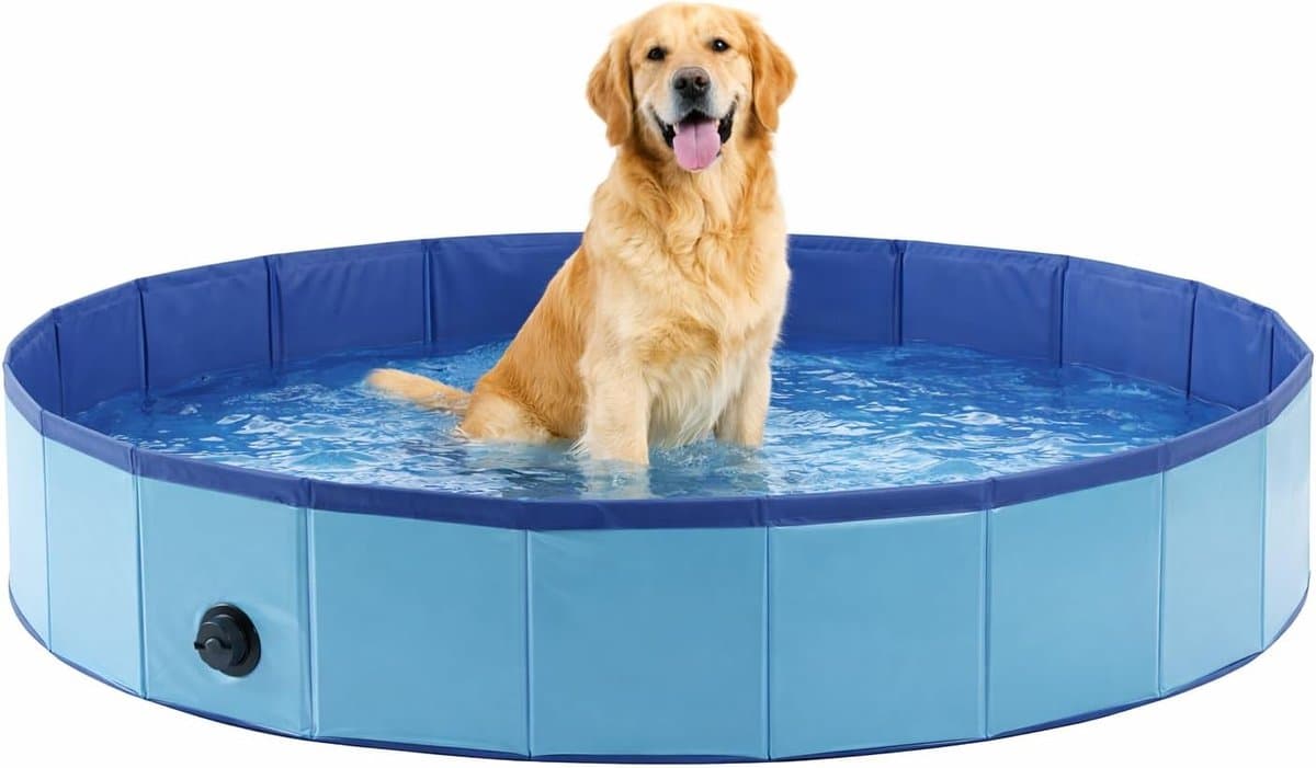 Hondenzwembad 160 cm - groot opvouwbaar hondenbad - zwembad voor honden - blauw - verkoelend plonsbad - zonder luchtpomp