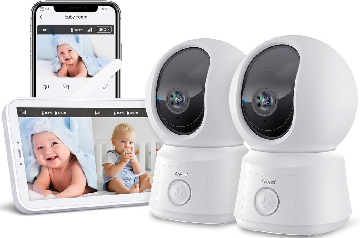 ARENTI Baby Monitor with 2 Camera and App with 5 Inch Screen, 1080P PTZ Video Baby Monitor with Camera, One-Touch Call, Temperature Sensor, Lullaby, Night Vision, 2-Way Audio, VoX Mode, Automatic