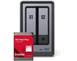 UGREEN NASync DXP2800 + 2x WD Red Plus 4TB HDD - NAS-server 2 bays - Intel N100 Quad core - 8GB DDR5 - Max. 64 TB - M.2, SATA - zwart
