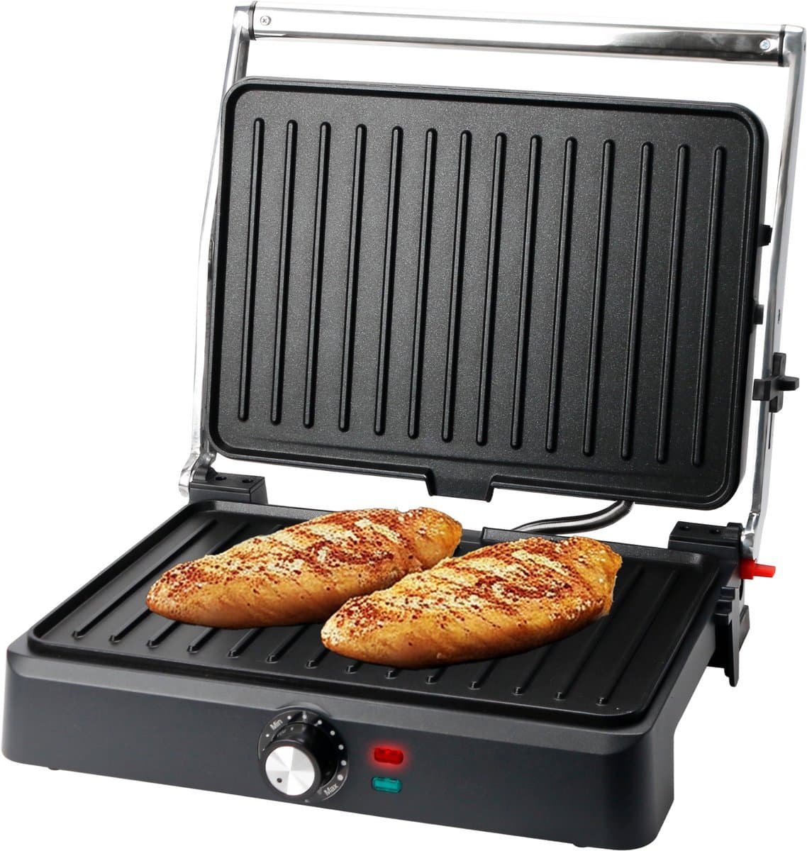 Emerio Contactgrill - Tosti Apparaat - Groot Grilloppervlak 34x24cm - Panini Grill - Tosti IJzer CG-130859 - RVS / Zwart