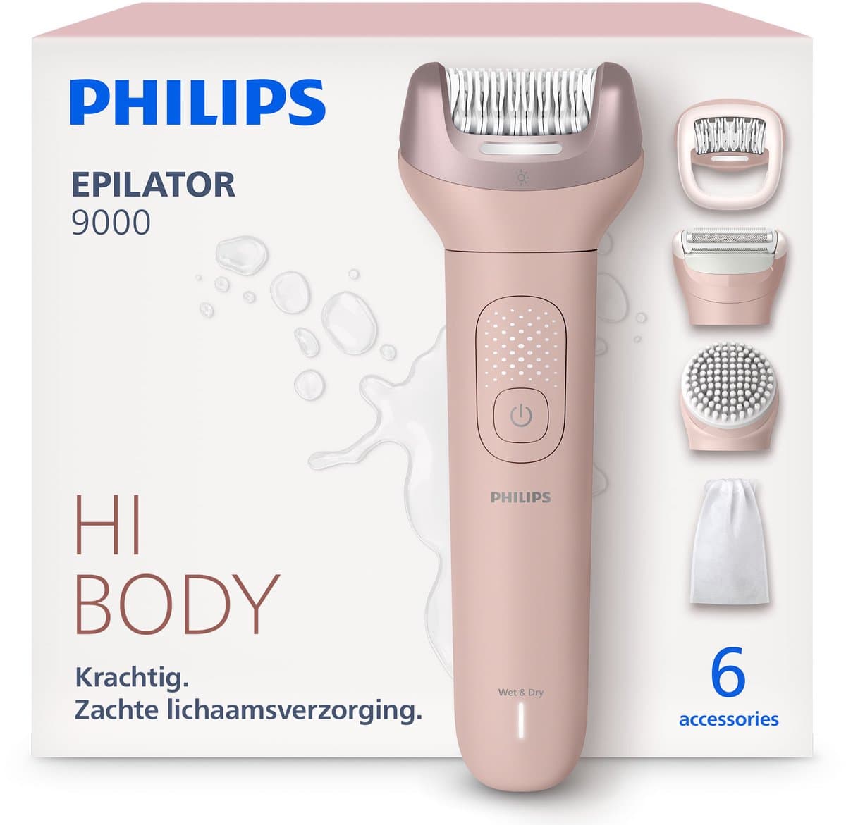 Philips Epilator Series 9000 – Draadloze Nat & Droog Elektrische Epilator, Ontharing voor Volledig Lichaam, met ProGuide, 6 Accessoires, 60 min. Gebruikstijd, Model BRE718 /00 - afbeelding 1