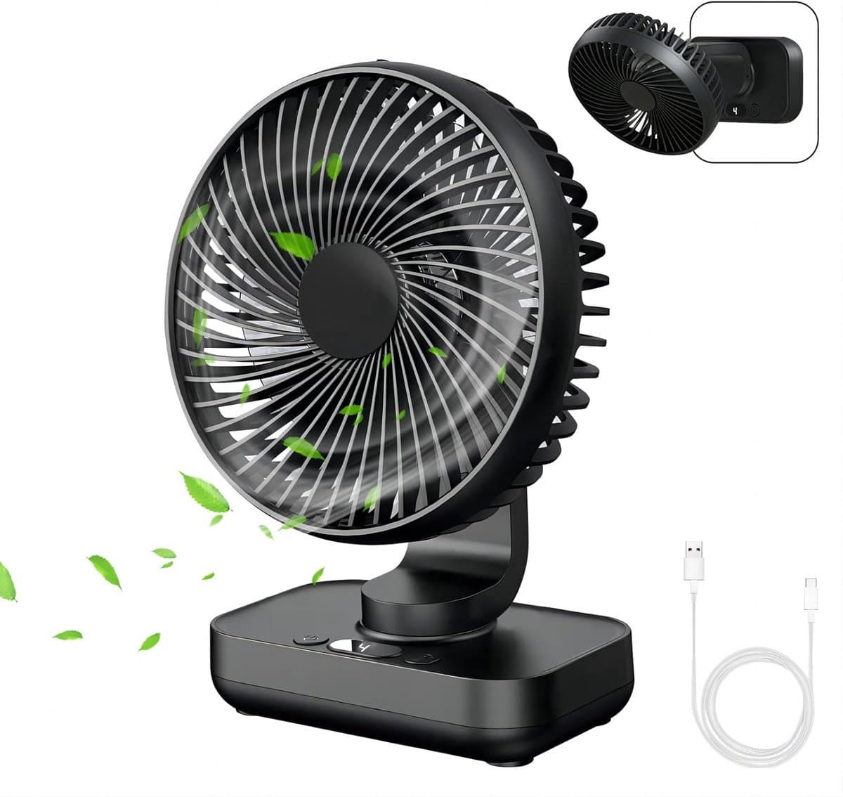 Solvix tafel ventilator geluidloos - Mini Desk Fan - Zwart - Stil en Krachtig - Oplaadbare Batterij - Voor Thuis, Kantoor en Buiten