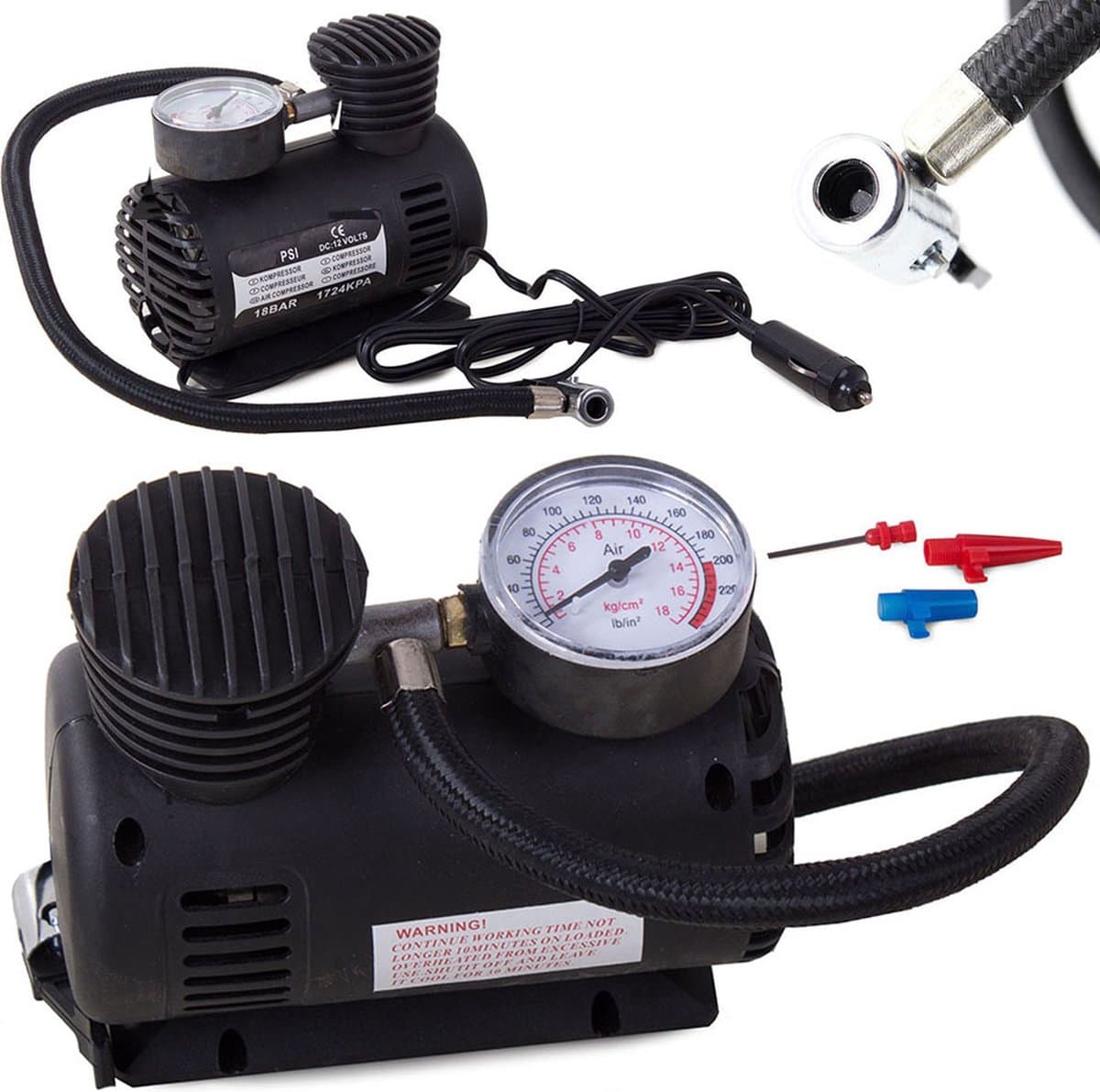 Mini Compressor / 12V Bandenpomp - Mini Autobanden Pomp luchtcompressor - Zwart - afbeelding 1